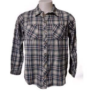 Real Work Wear Flannel Shirt Women's Large Plaid Long Sleeve Button  Up  Comfort